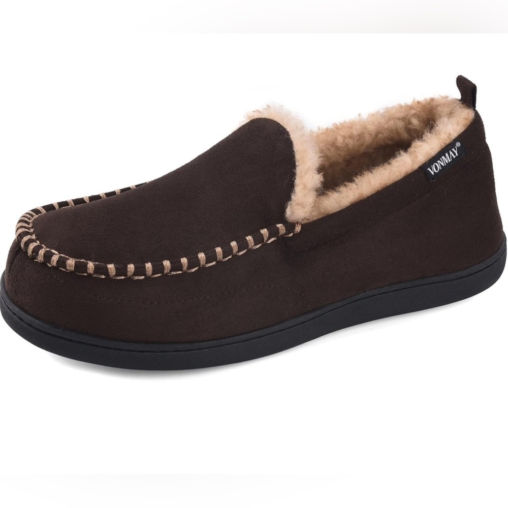 Men's Moccasin Slippers Fuzzy Fluffy Fur Home Warm Memory Foam Indoor Outdoor